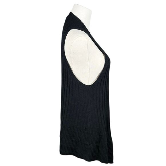 Eileen Fisher Merino Wool Sweater Vest Black Open Front Rib Knit Minimalist | M - Picture 4 of 9